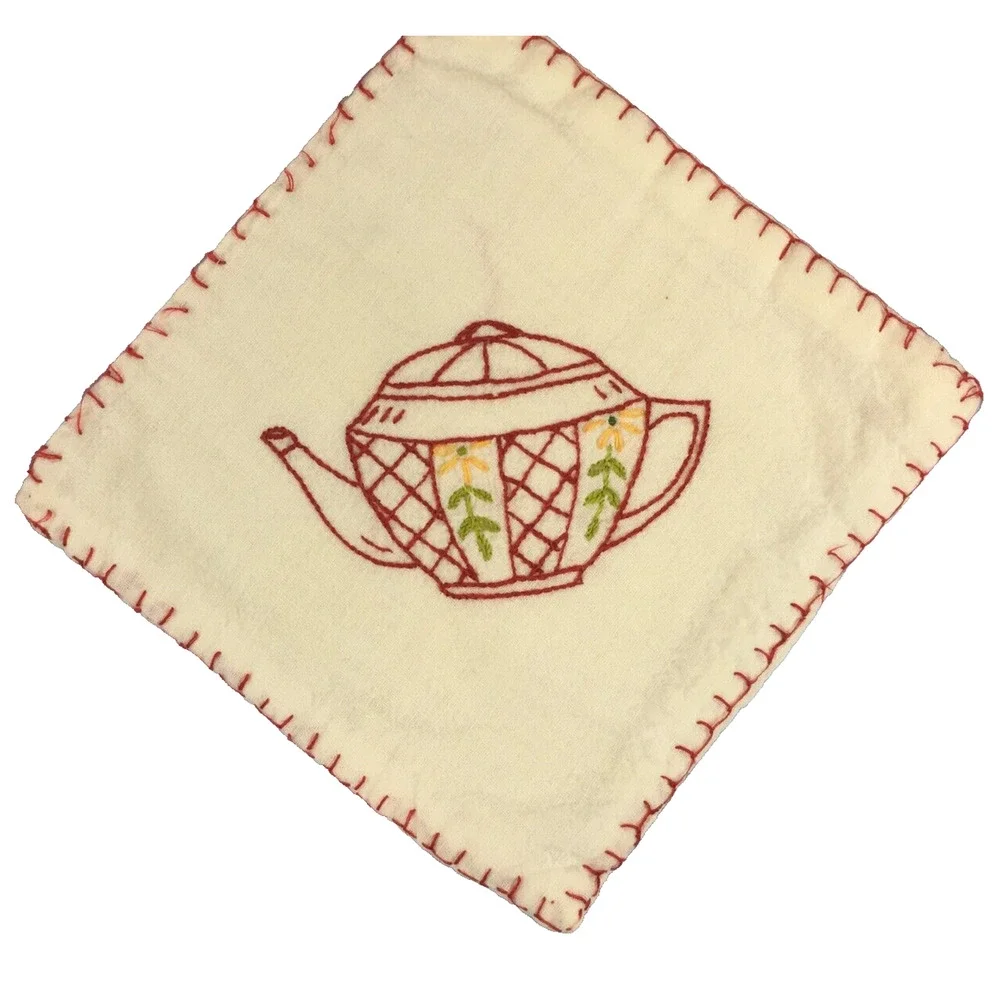 Potholders Hot Pads teapot Pink White country cottage core MCM lot of 2